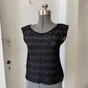 Express Black Lace Top w/Sequins Size Med